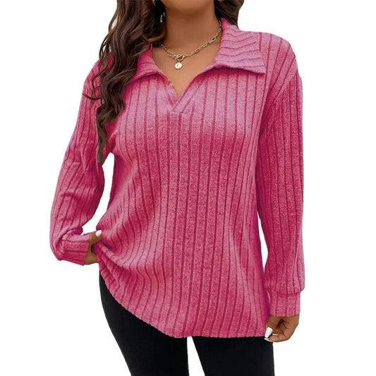 Women Knitwear Sweater Long Sleeve V-neck Solid Color Plus Size Lapel Loose Brushed Autumn Winter Casual Daily Lady Sweater