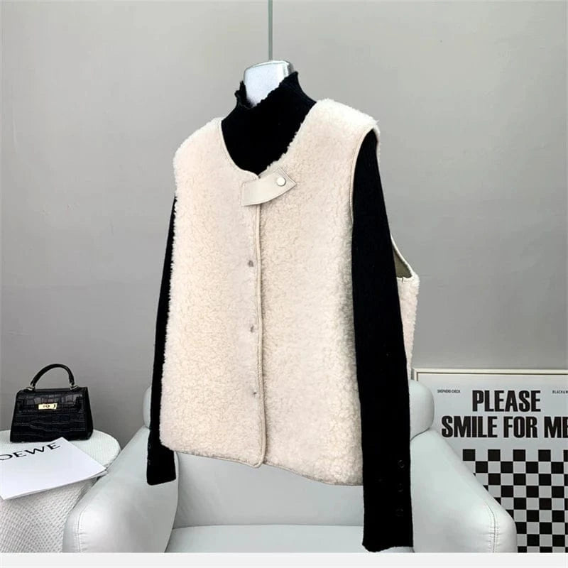 Women Lady Lamb Wool Fur Winter Vest Coat Female Girl Warm Sheep Shearling Waistcoat JT3269