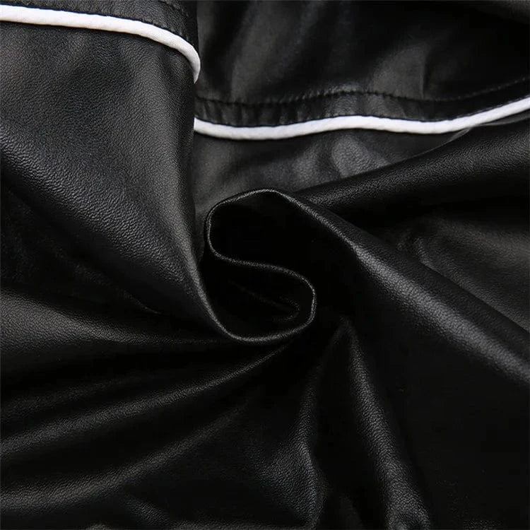 Women Leather Jacket Letter Fashion Zip Up Racing PU Crop Top High Street Gothic Slim Coat