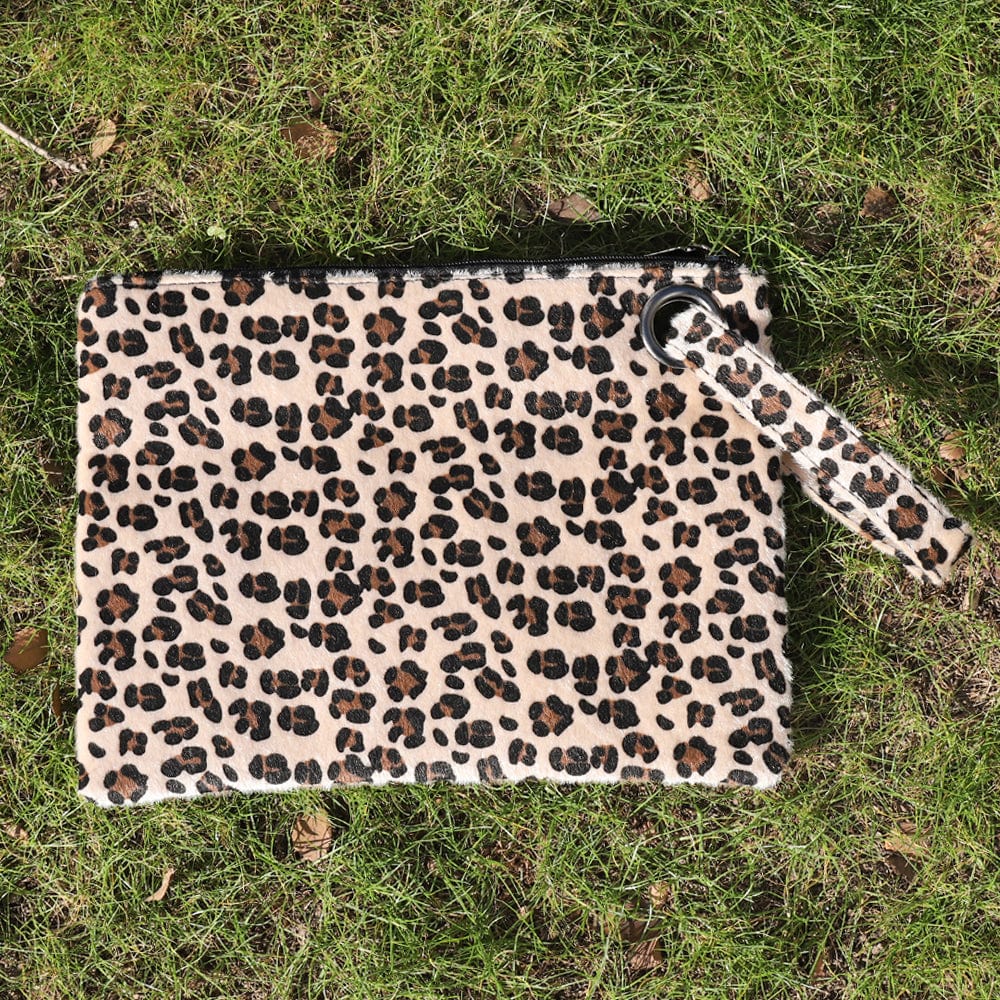 Women Leopard with Hair Oversized Clutch Bag Designer Large Capacity Clutch Handbag Lady Wristlet Purse Evening Bag For Girls
