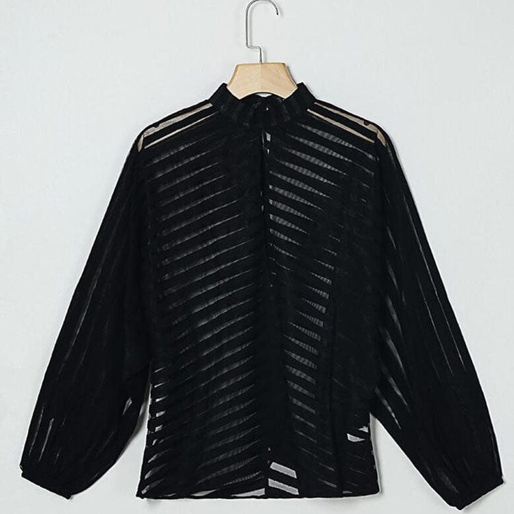 Women Mesh Net Blouse Sheer Long Sleeve Ladies Shirt for Women Black Front Hollow Sexy Tops Womens Clothing Female Blouses