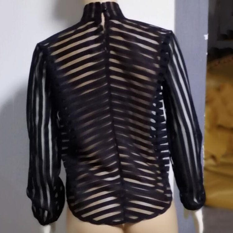 Women Mesh Net Blouse Sheer Long Sleeve Ladies Shirt for Women Black Front Hollow Sexy Tops Womens Clothing Female Blouses