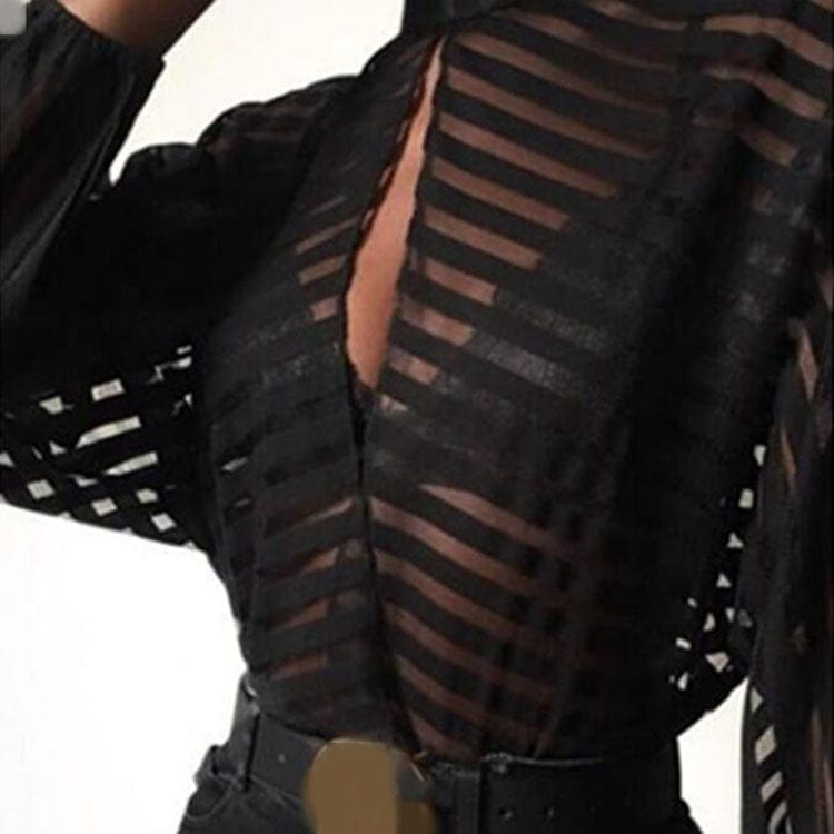 Women Mesh Net Blouse Sheer Long Sleeve Ladies Shirt for Women Black Front Hollow Sexy Tops Womens Clothing Female Blouses
