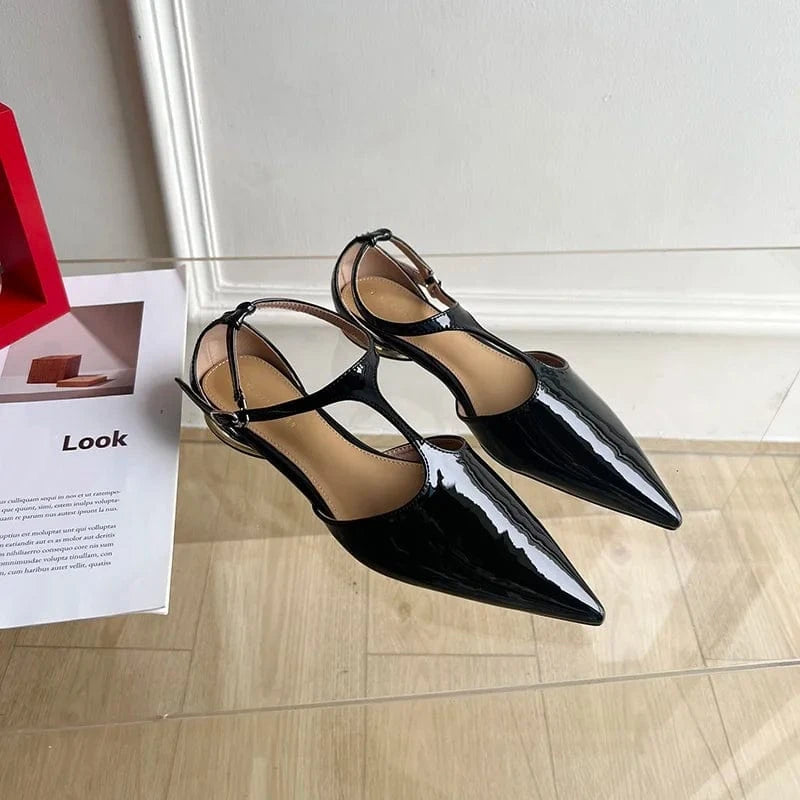 Women New Brand Fashion Pointed Toe Gold Ladies Elegant Dress Slingback Low Heel Mary Jane Flat Shoes