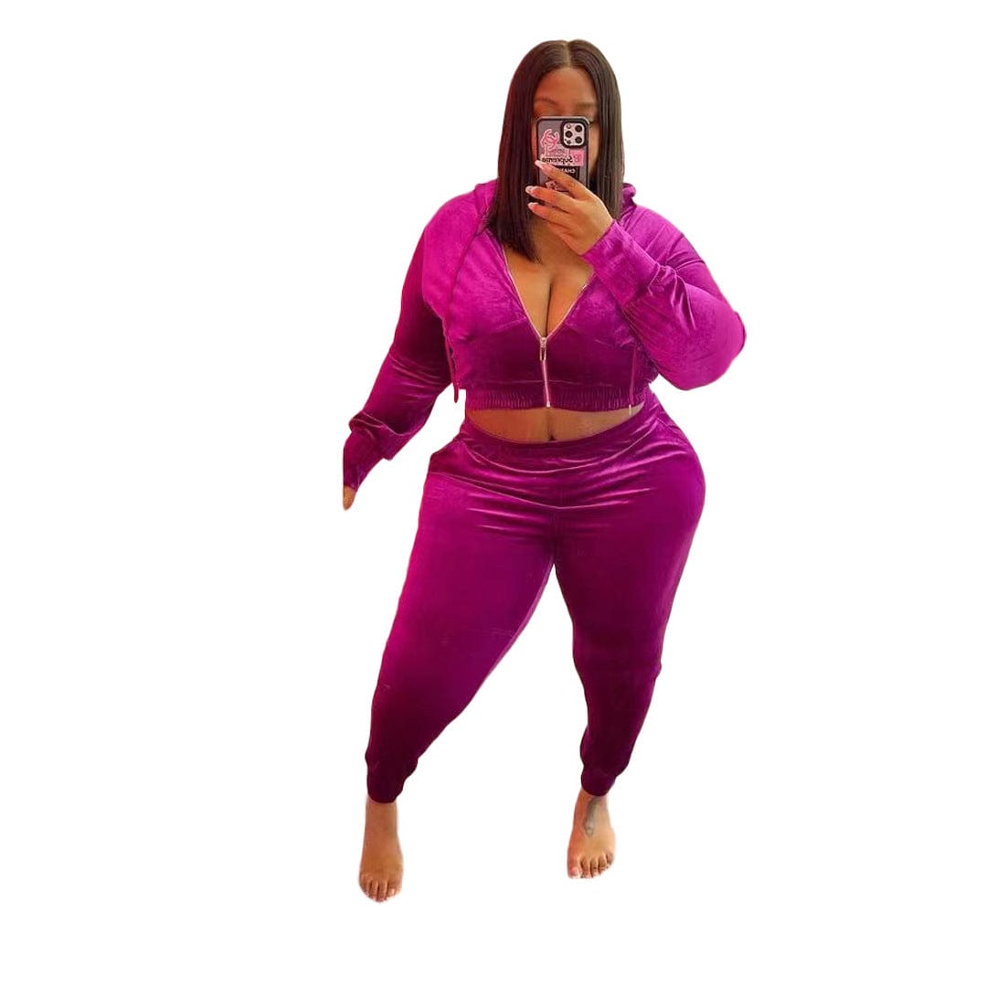 Women Outfits Plus Size Women's 2 Piece Velour Hoodie Tracksuit Set