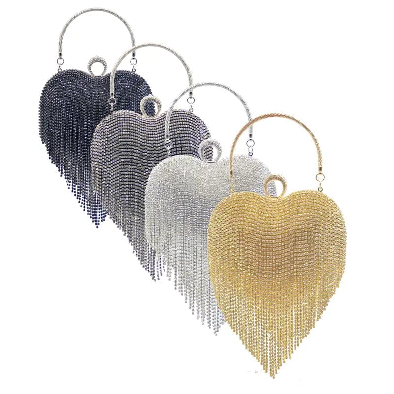 Women Rhinestones Purse Wedding Party Bling Purse Ladies Luxury Heart Shape Diamond Tassel Evening Clutch Fashion Bag