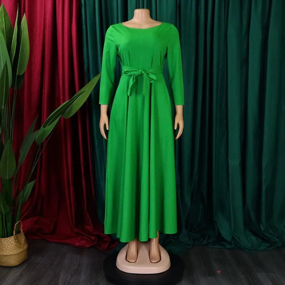 Women'S 2024 Spring And Summer New Fashion Temperament Lace-Up African Plus Size Long Dresses
