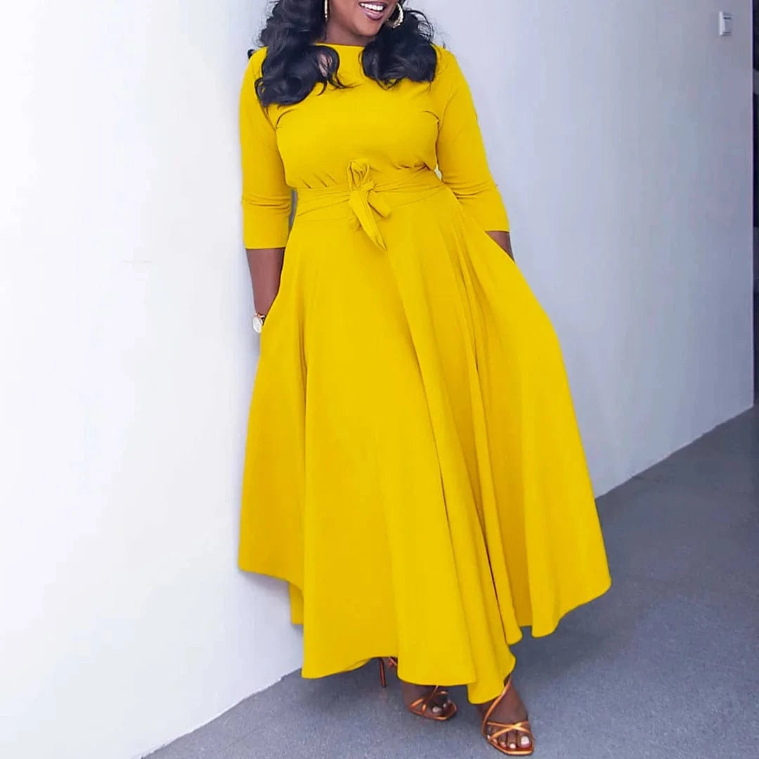 Women'S 2024 Spring And Summer New Fashion Temperament Lace-Up African Plus Size Long Dresses