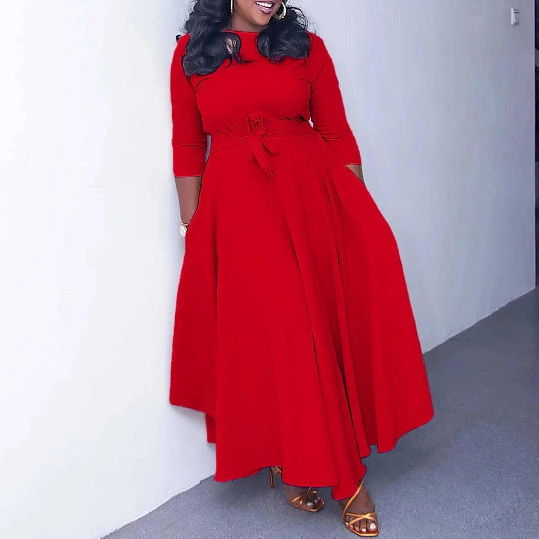 Women'S 2024 Spring And Summer New Fashion Temperament Lace-Up African Plus Size Long Dresses