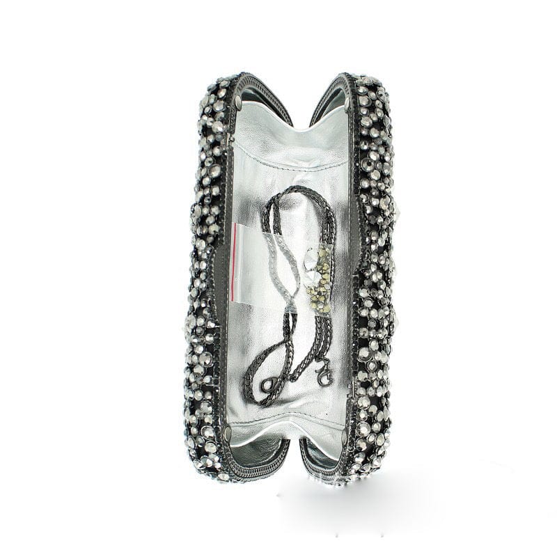 Women's Black Handmade Crystal Clutch Evening Bags Bridal Wedding Party Bling Diamond Metal Clutches Handbag and Purse