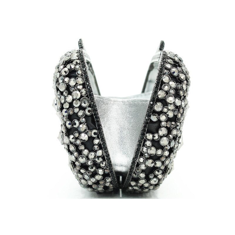 Women's Black Handmade Crystal Clutch Evening Bags Bridal Wedding Party Bling Diamond Metal Clutches Handbag and Purse