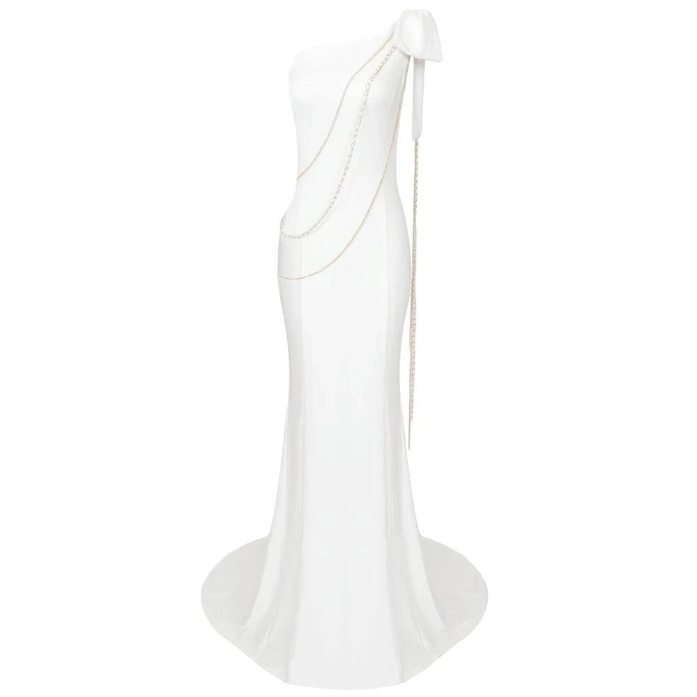 Women's Bodycon Sleeveless One Shoulder Floor Length Bandage Party Evening Dress