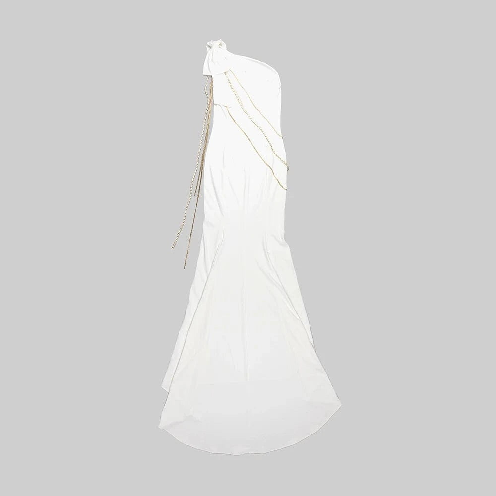 Women's Bodycon Sleeveless One Shoulder Floor Length Bandage Party Evening Dress