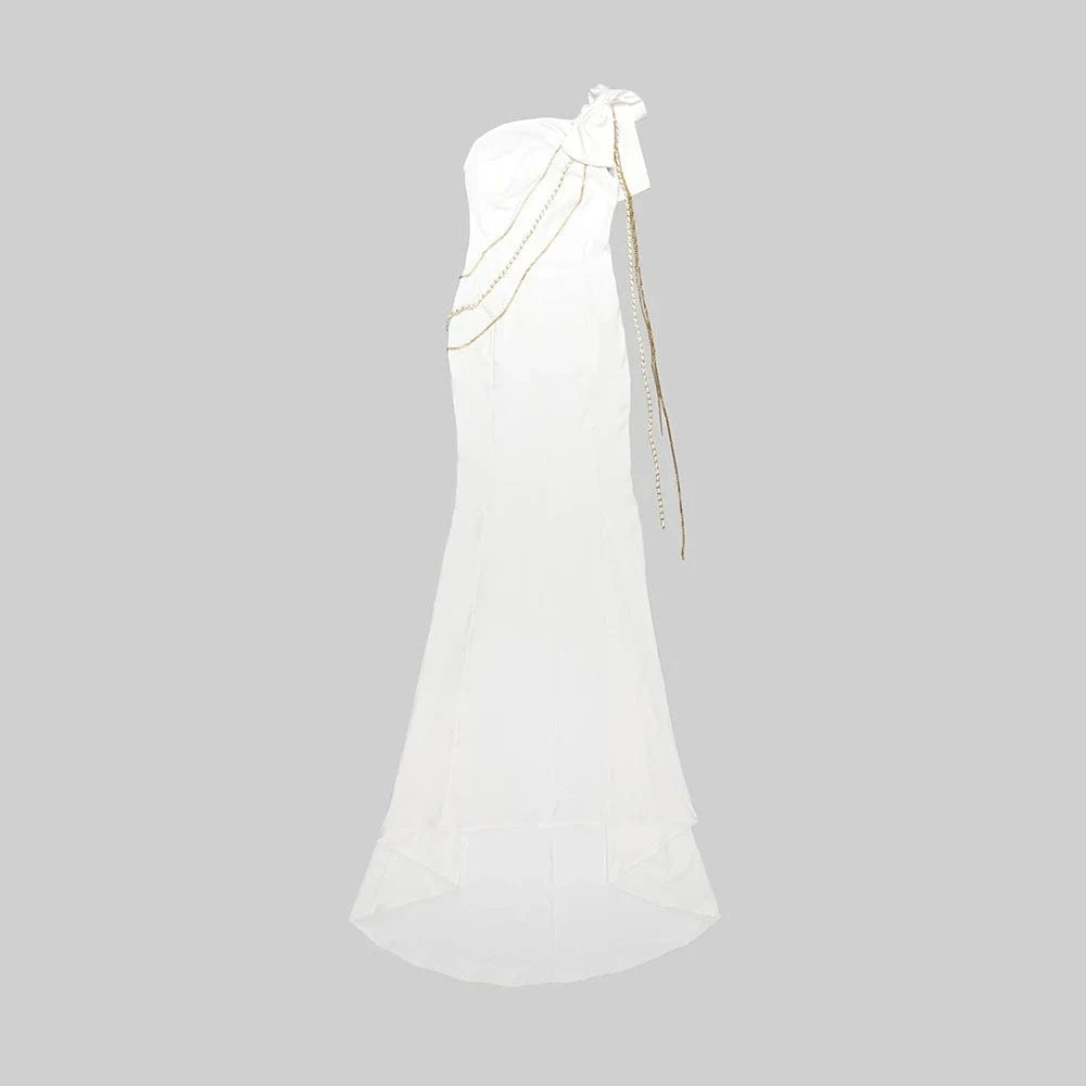 Women's Bodycon Sleeveless One Shoulder Floor Length Bandage Party Evening Dress