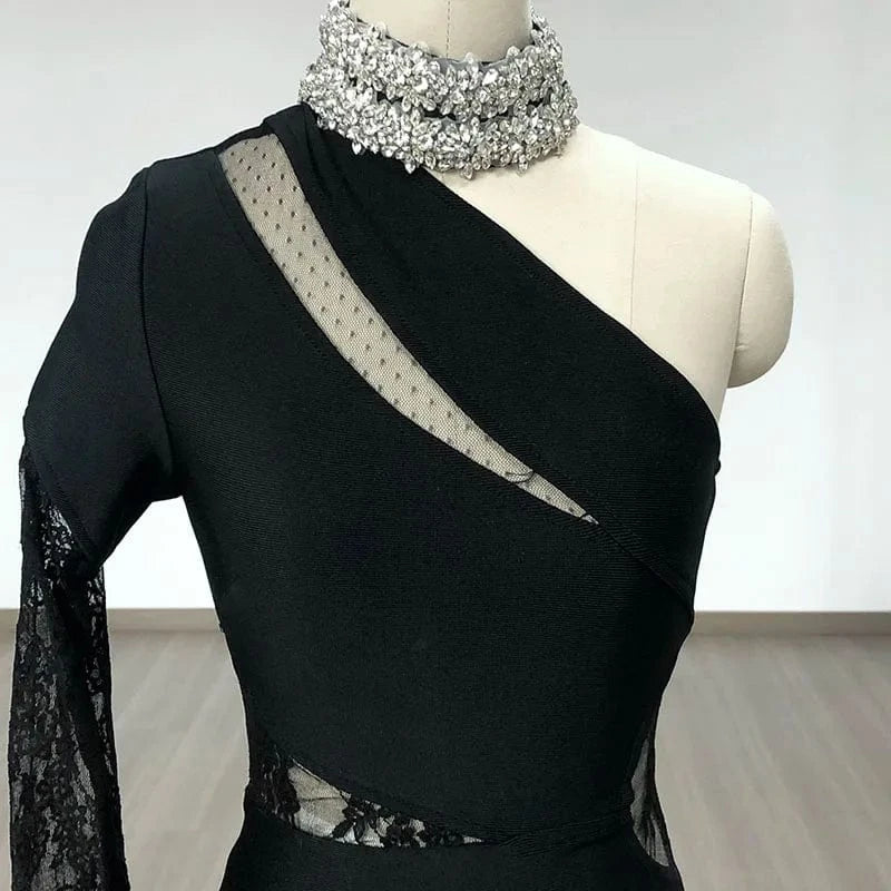 Women's Clothes Bodycon One Shoulder Crystal Collar Bandage Party Evening Prom Dress High Split Dresses