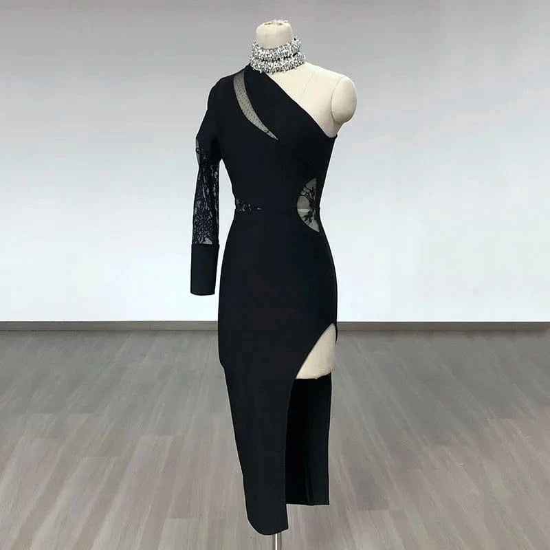 Women's Clothes Bodycon One Shoulder Crystal Collar Bandage Party Evening Prom Dress High Split Dresses