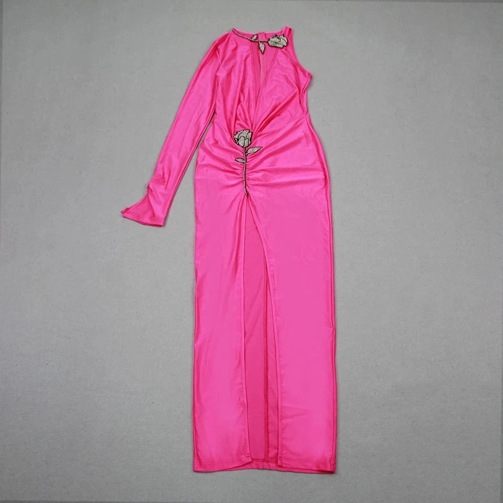 Women's Clothes Deep V Neck One Sleeves Sexy Party Prom Dress Bodycon Cocktail Dresses