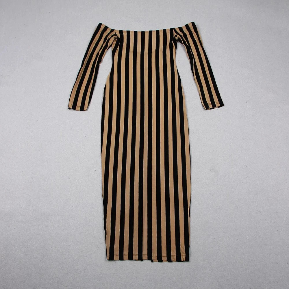 Women's Clothes Stripe Off Shoulder Sexy Party Prom Dress Bodycon Cocktail Dresses