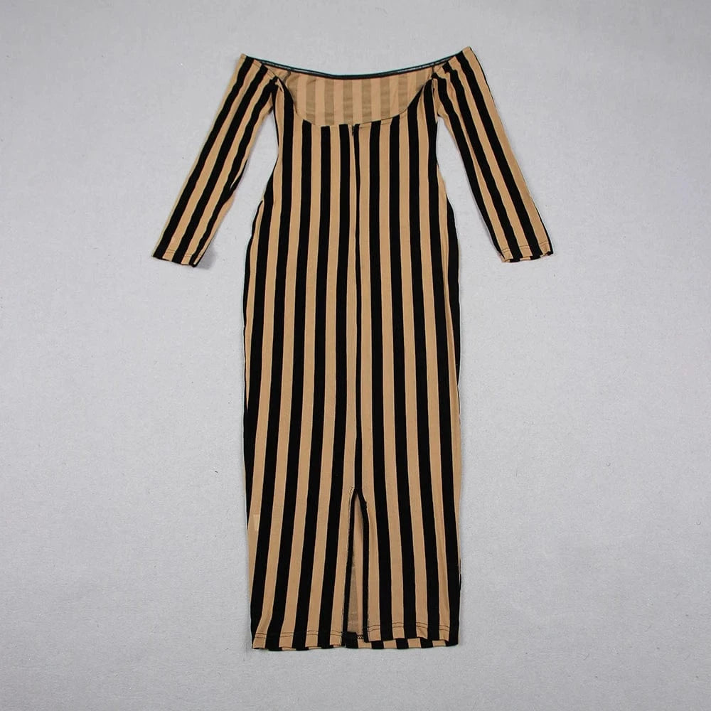 Women's Clothes Stripe Off Shoulder Sexy Party Prom Dress Bodycon Cocktail Dresses