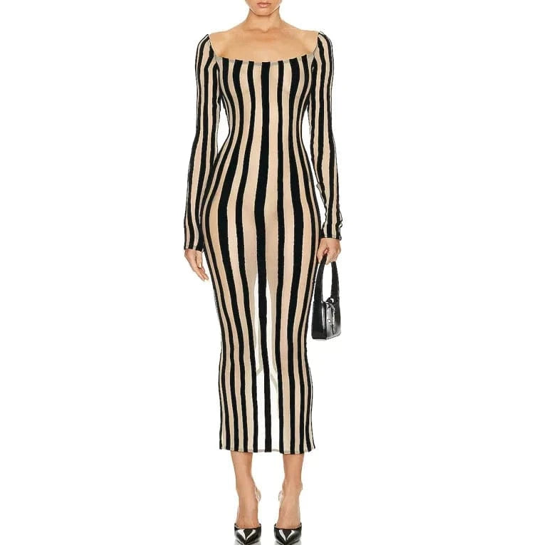 Women's Clothes Stripe Off Shoulder Sexy Party Prom Dress Bodycon Cocktail Dresses