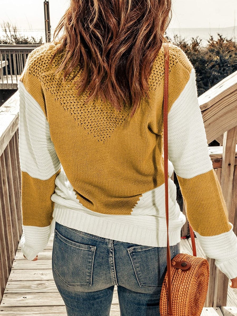 Women's Clothing Cross-Border Contrast Color Pullover Autumn Winter New Loose Round Neck Long Sleeve Top For Women