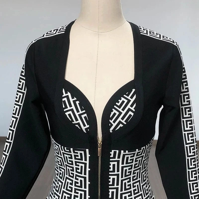 Women's Clothing V Neck Long Sleeve Jacquard Mini Dress Party Womens Dresses