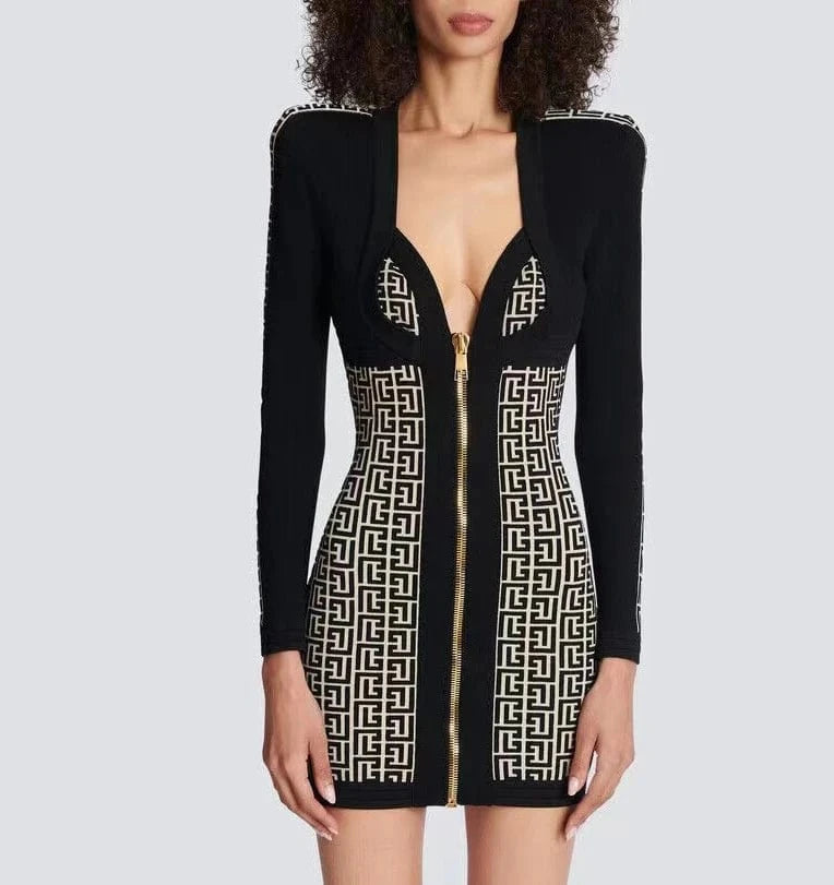 Women's Clothing V Neck Long Sleeve Jacquard Mini Dress Party Womens Dresses