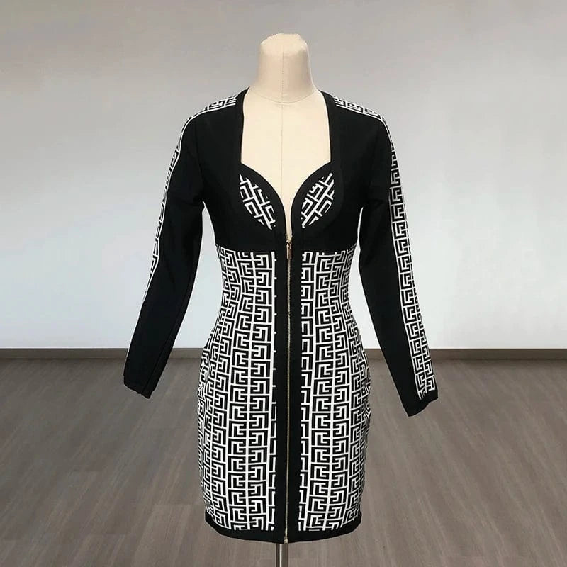 Women's Clothing V Neck Long Sleeve Jacquard Mini Dress Party Womens Dresses