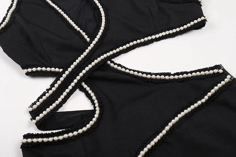 Women's Clothing Winter Sleeveless Pearls Hollow Out Party Evening Dresses