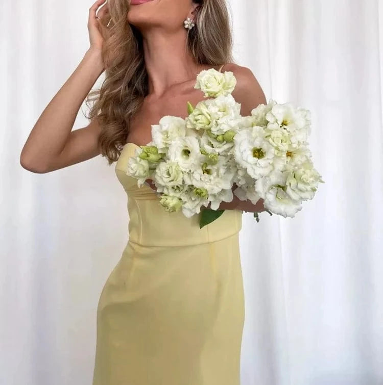 Women's Elegant Yellow Bodycon Sexy Strap Dress For Women Bandage Evening Dress