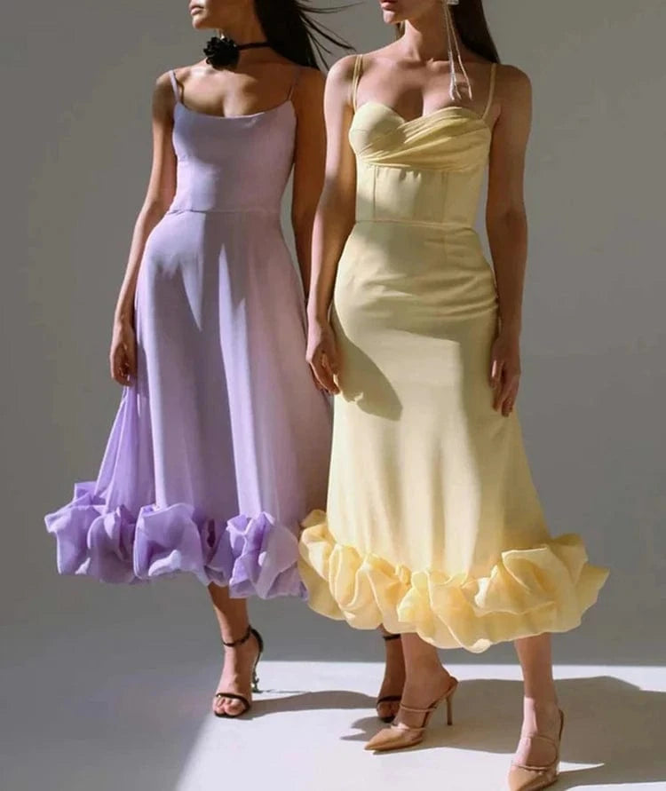 Women's Elegant Yellow Bodycon Sexy Strap Dress For Women Bandage Evening Dress