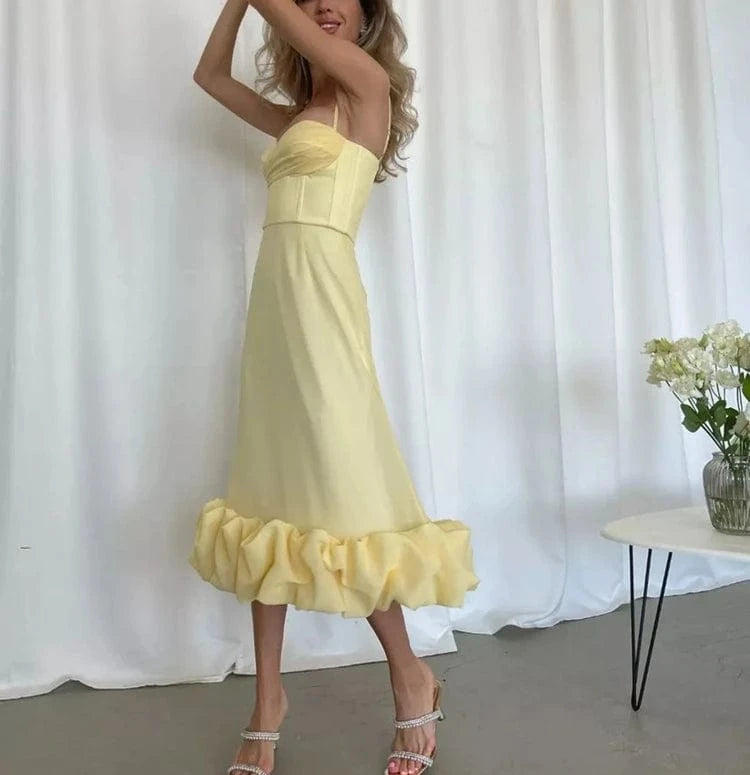 Women's Elegant Yellow Bodycon Sexy Strap Dress For Women Bandage Evening Dress