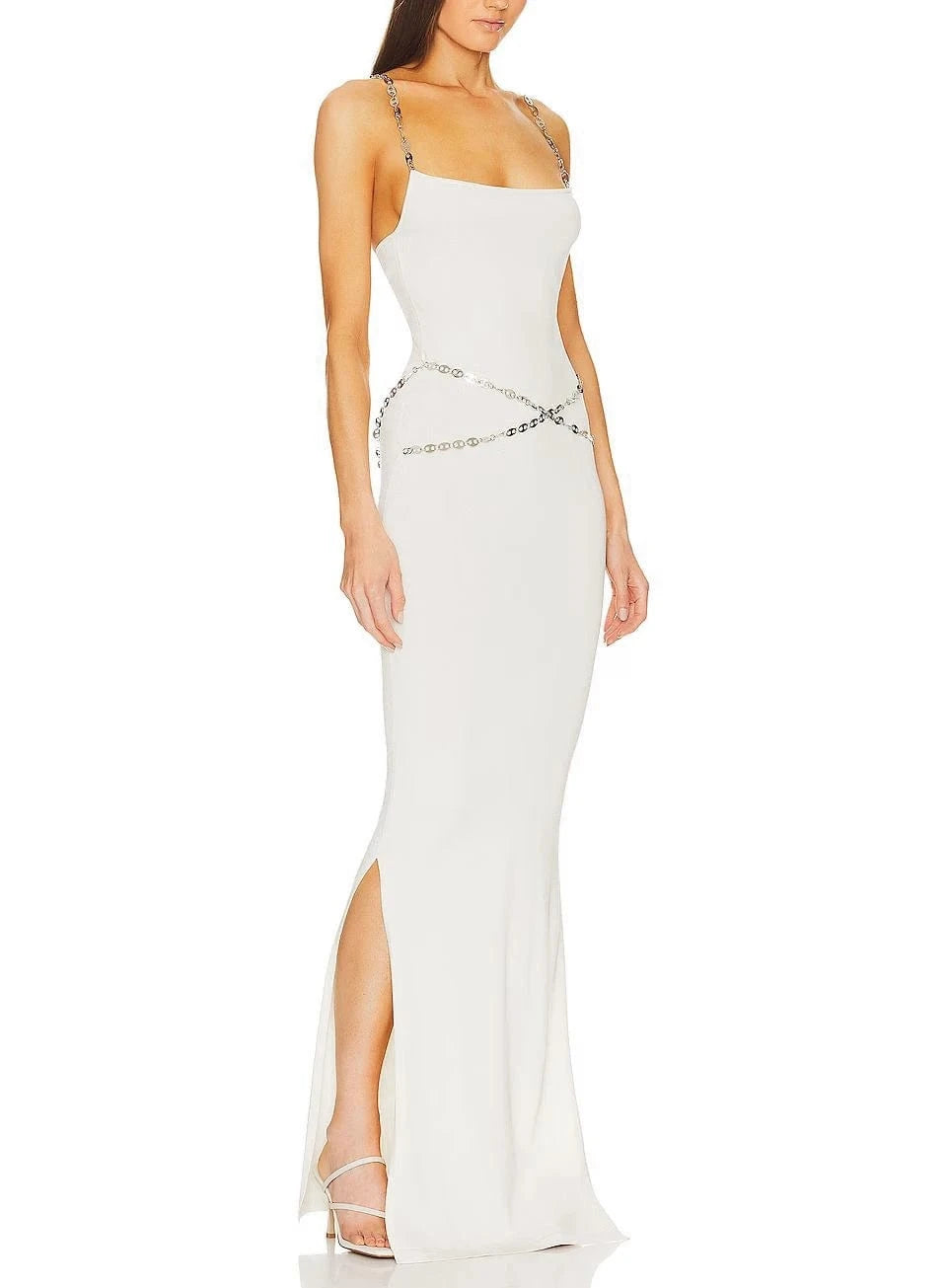 Women's Fashion Bodycon black sleeveless Chain Spaghetti Strap Party Bandage Evening Dresses
