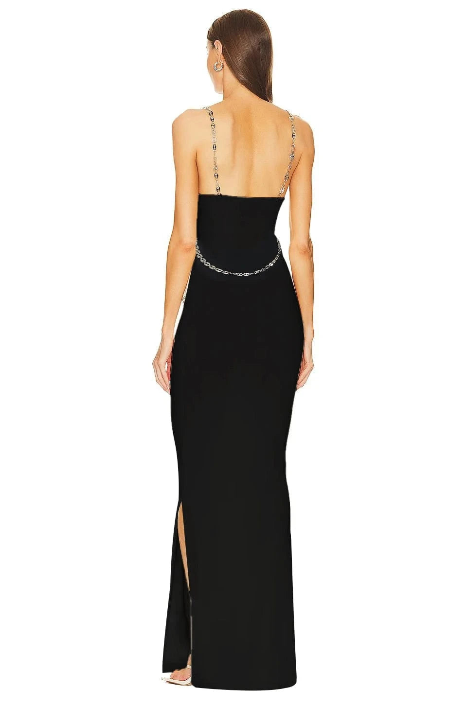 Women's Fashion Bodycon black sleeveless Chain Spaghetti Strap Party Bandage Evening Dresses
