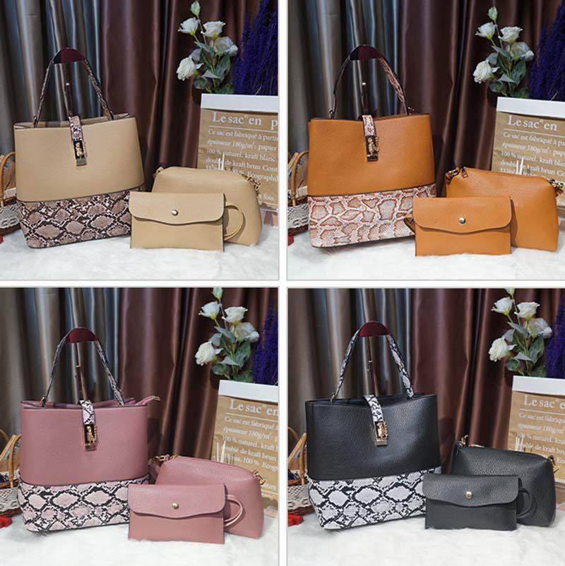 Women's Fashion Handbags Vintage Large Capacity Snakeskin Designer 3 in 1 Purses and Handbags