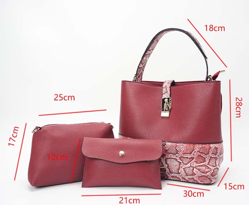 Women's Fashion Handbags Vintage Large Capacity Snakeskin Designer 3 in 1 Purses and Handbags