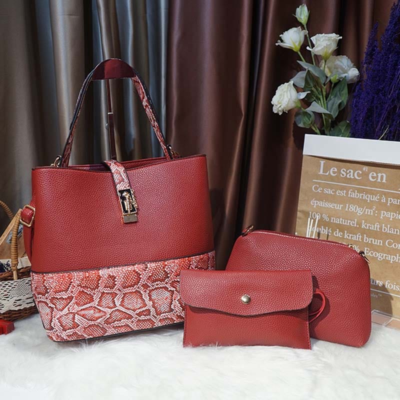 Women's Fashion Handbags Vintage Large Capacity Snakeskin Designer 3 in 1 Purses and Handbags