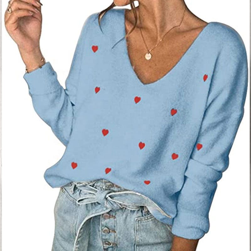 Women's Fashion New Sweater Valentine's Day Love Polka Dot V-Neck Plus Size Loose Pullover