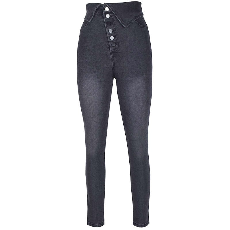 Women's jeans summer new Button stretch female denim jeans high waist lapel lady jeans popular button fashion demin