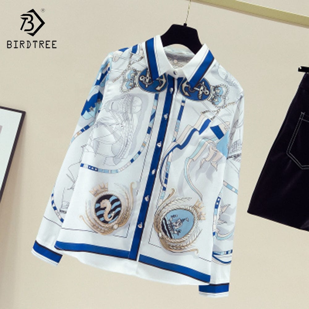 Women's Long Sleeve Shirts Elegant Creative Printed Casual Loose Blouses Chiffon Shirt Tops Autumn Spring