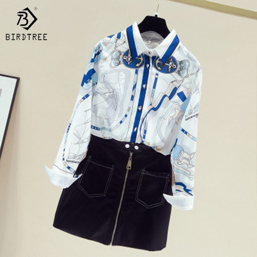 Women's Long Sleeve Shirts Elegant Creative Printed Casual Loose Blouses Chiffon Shirt Tops Autumn Spring