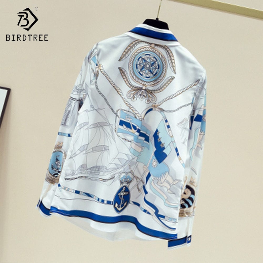 Women's Long Sleeve Shirts Elegant Creative Printed Casual Loose Blouses Chiffon Shirt Tops Autumn Spring