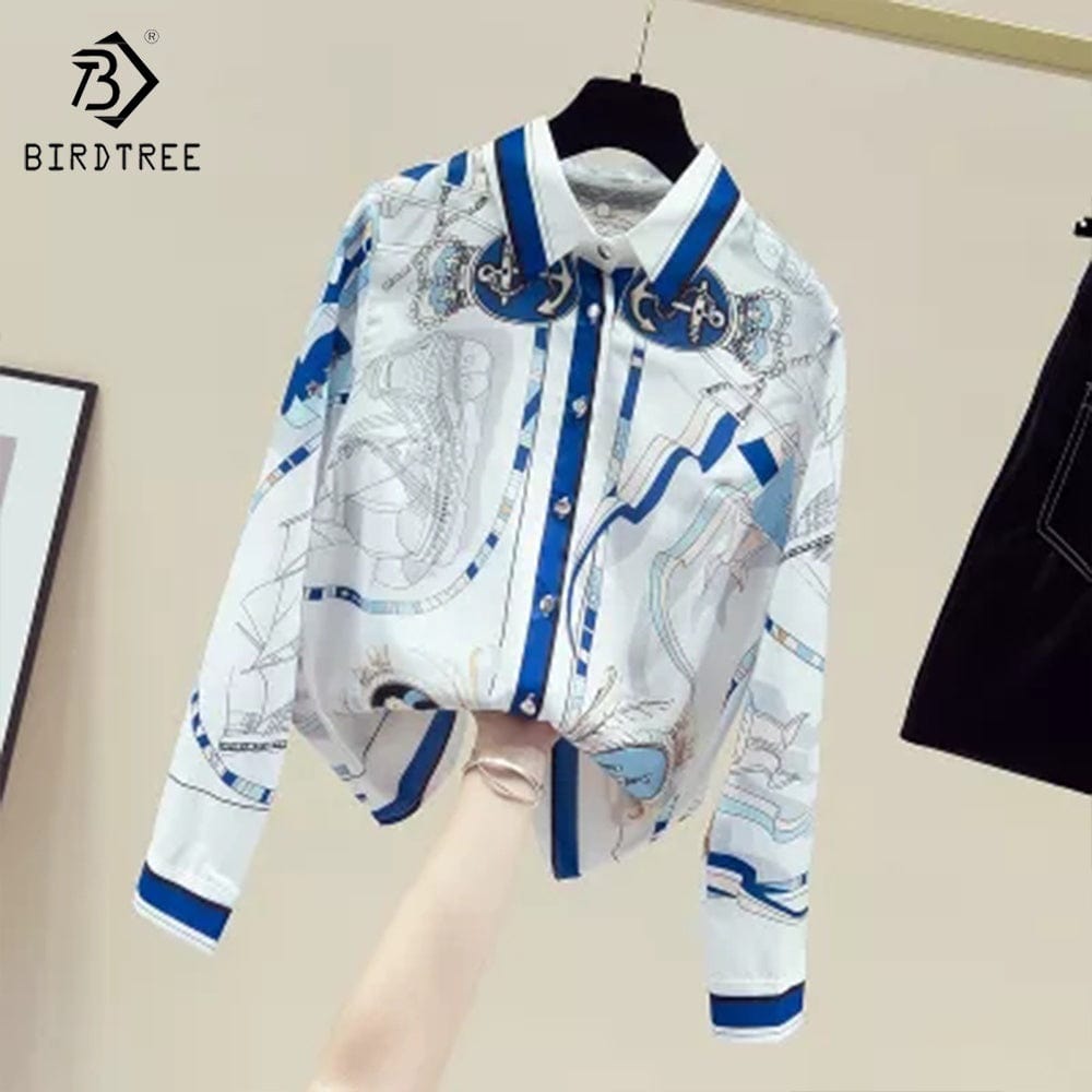 Women's Long Sleeve Shirts Elegant Creative Printed Casual Loose Blouses Chiffon Shirt Tops Autumn Spring