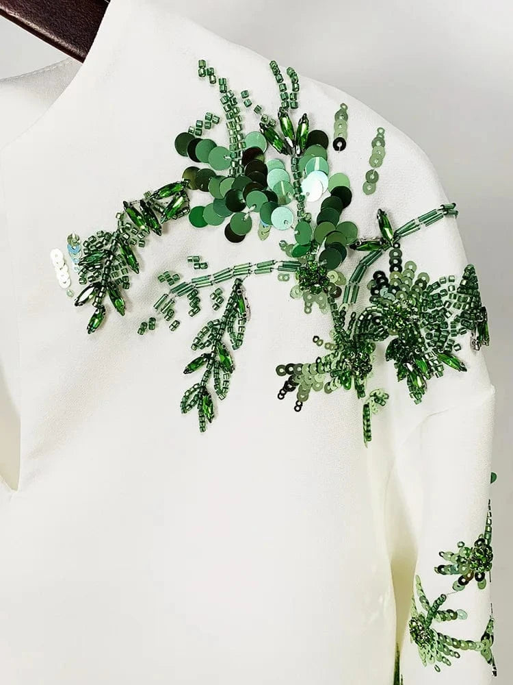 Women's Loose Style Sexy Long Sleeves Sequins Two Piece Set Beaded Blouse And Pants