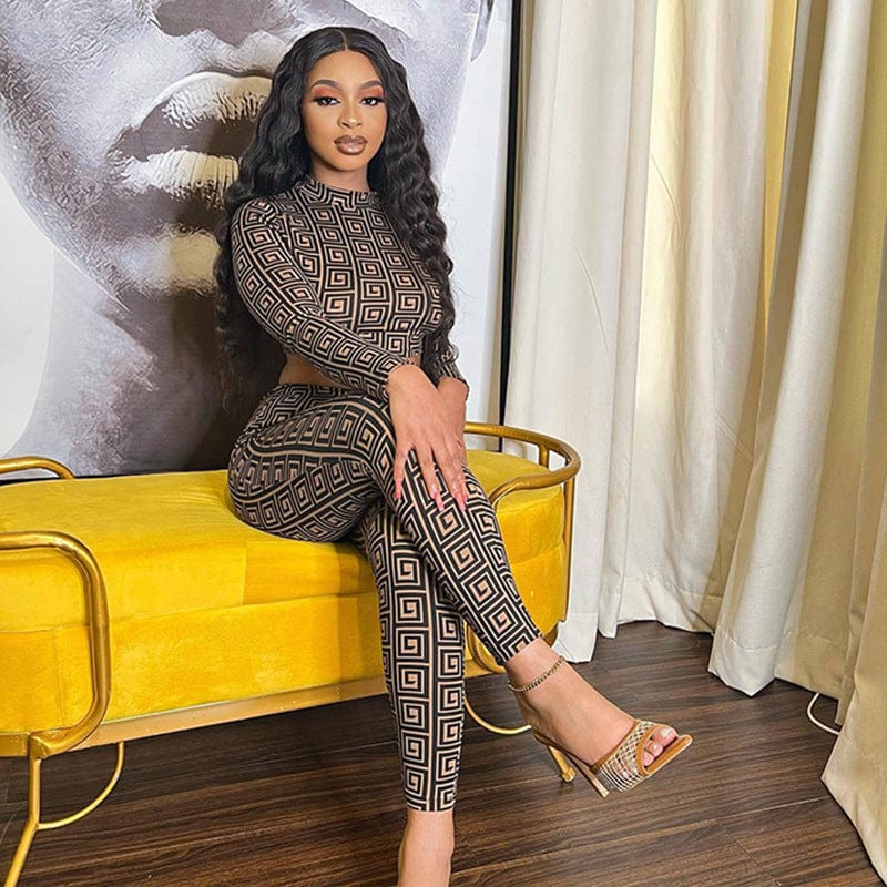 Women's Luxury Clothing 2023 Printing Slim Long Sleeve Pants Trousers Two Piece Jogger Set Fall Leisure Ladies Outfits