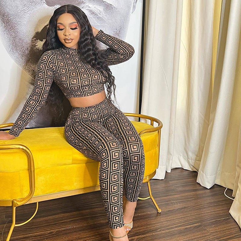 Women's Luxury Clothing 2023 Printing Slim Long Sleeve Pants Trousers Two Piece Jogger Set Fall Leisure Ladies Outfits