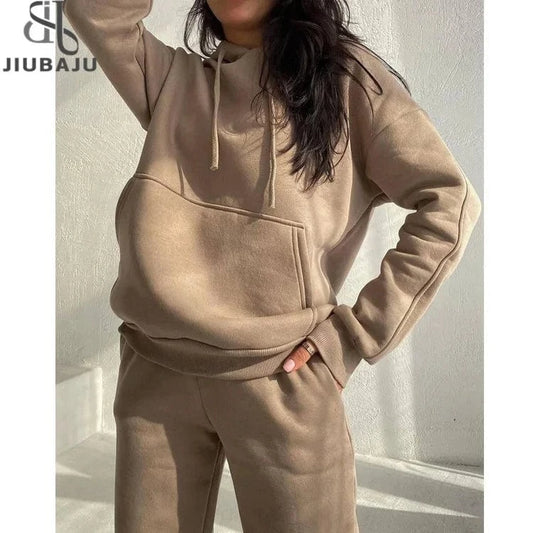 Women's Outfits Long Sleeved Plush Hooded Sweater Loose Casual PantsWomen Two Piece Set Autumn and Winter Fashion Suit