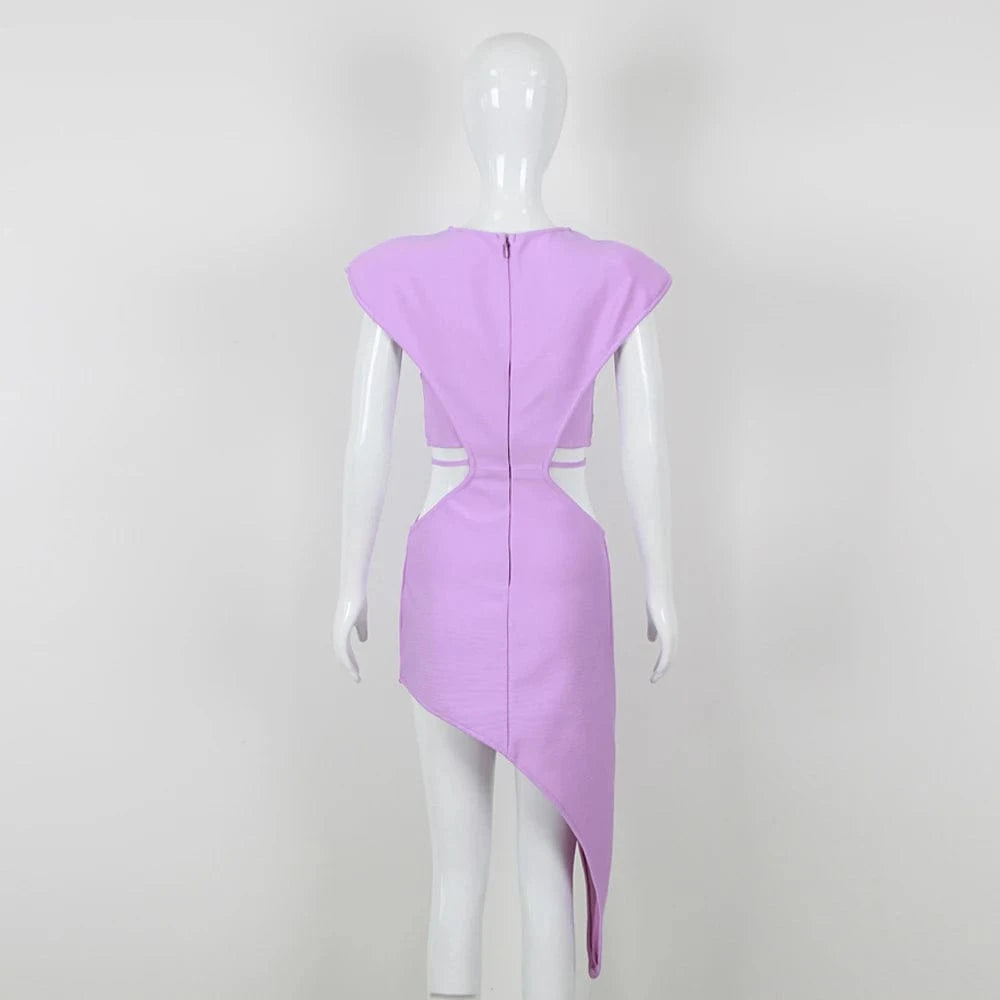 Women's Purple Sexy Elegant sleeveless Hollow Out Beaded Bandage Evening Dresses