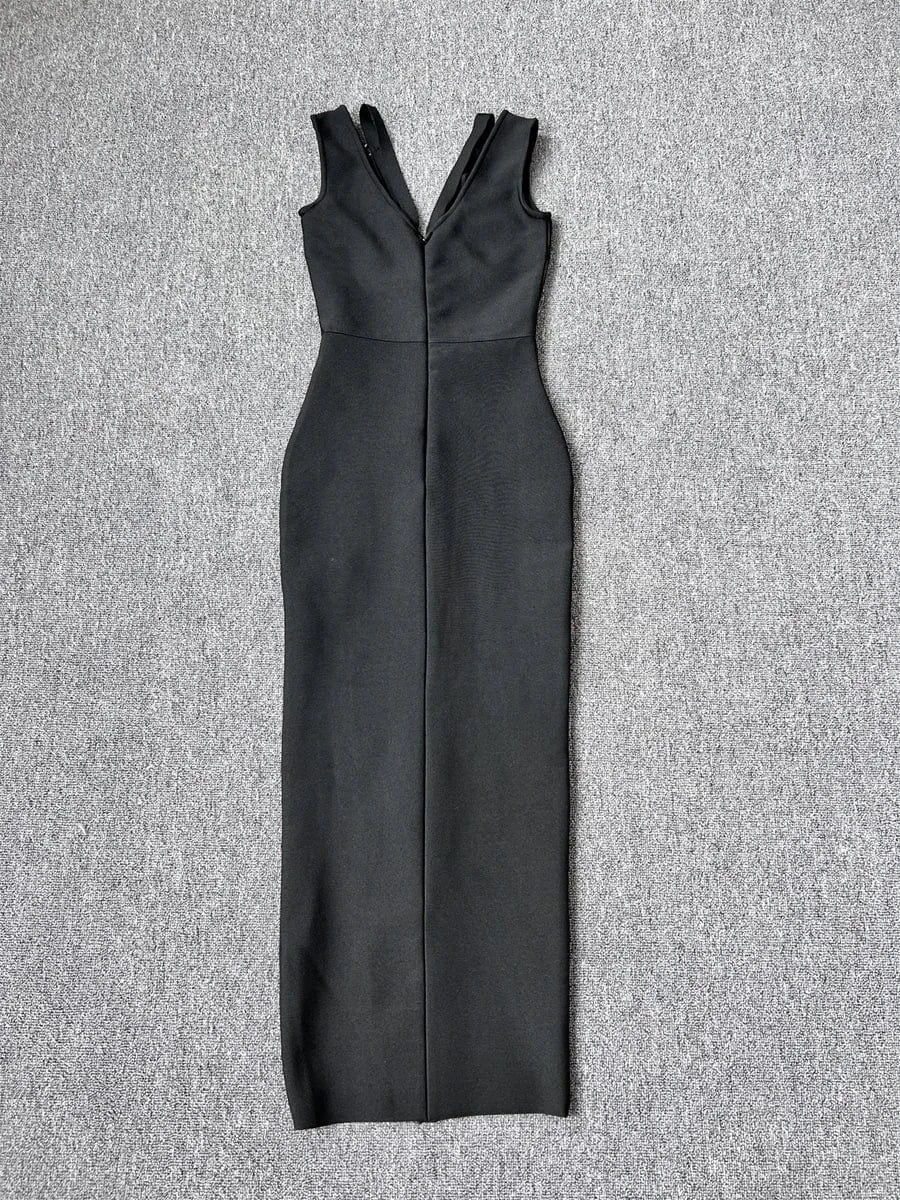 Women's Sexy Backless Elegant Metal Buckle Sequin Maxi Formal Bandage Cocktail Dresses