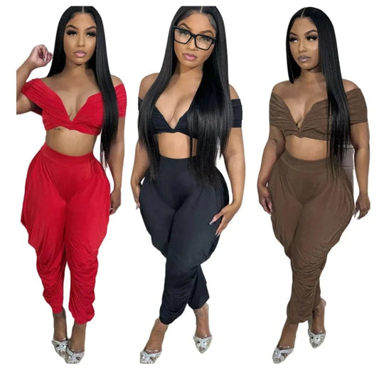 women's sexy club summer wear 2024 new arrivals trend product pleated 2 piece pants set outfit clothing clothes for lady 2024